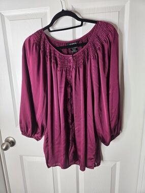 George Women's Deep Magenta Smocked-Neck Button Blouse